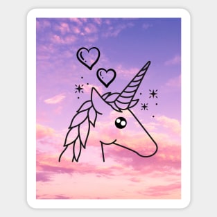 Unicorn With Pink & Purple Sky & Clouds Sticker